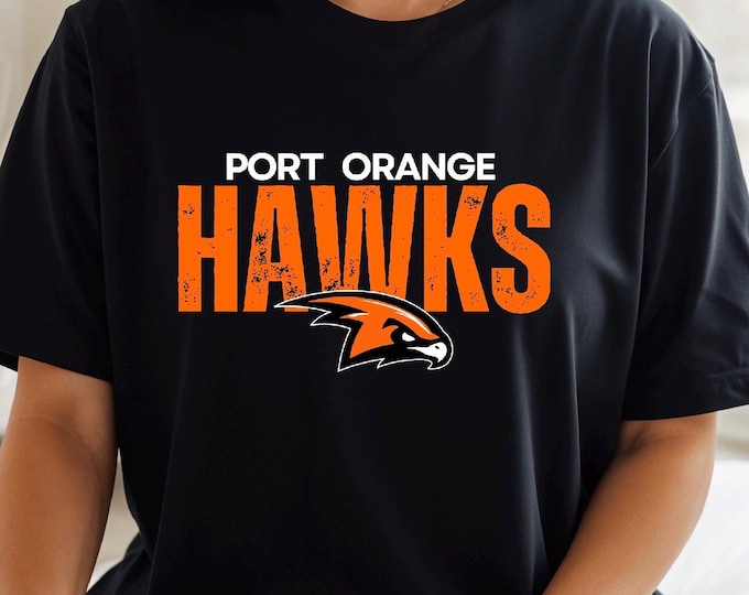 Distressed Port Orange Hawks Shirt | Hawk Head | Free Shipping