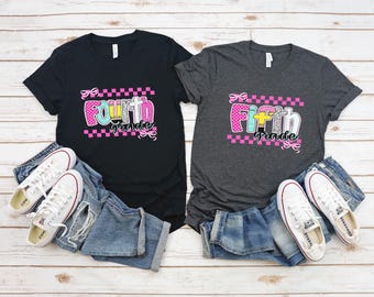 Elementary School Shirt | Pink Checkered | Back to School Shirt | K-5 Grades Available | First Day of School | Teacher Shirt | Ships Free