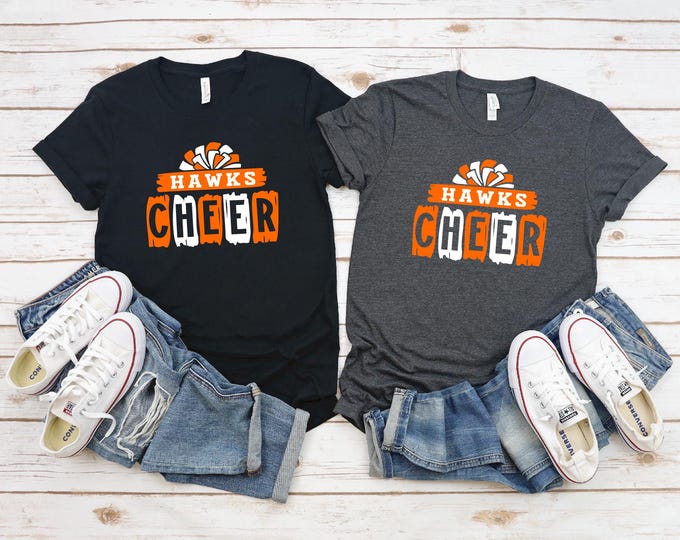 NEW Hawks Cheer | Orange and White| Paint Stroke | Comp Day Shirts | Free Shipping