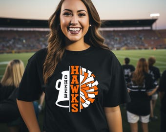 Hawks Cheer Shirt | Pom Pom Megaphone | Comp Day Family Shirts | Free Shipping