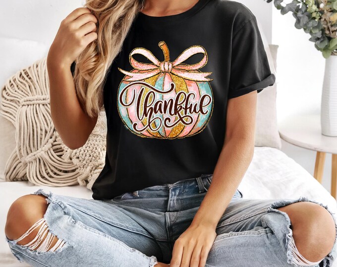 Thankful Shirt | Fall Faux Glitter Shirt | Happy Thanksgiving | Free Shipping