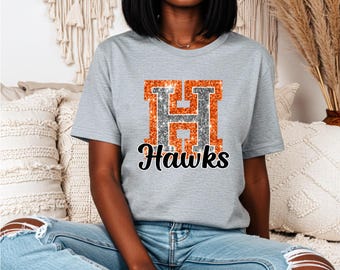 Hawks | H | | Hawks Faux Sparkle Glitter H | Orange and White Faux Glitter | Free Shipping