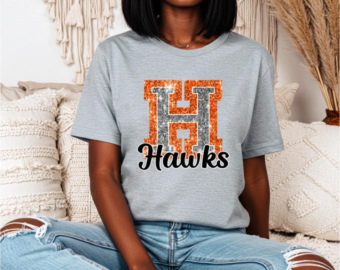Hawks | H | | Hawks Faux Sparkle Glitter H | Orange and White Faux Glitter | Free Shipping