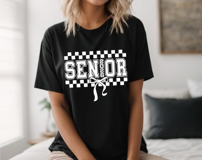 Senior Shirt | Class of 2026 | Checkered Bow | Retro | Back to School | High School | College | Graduation | Free Shipping