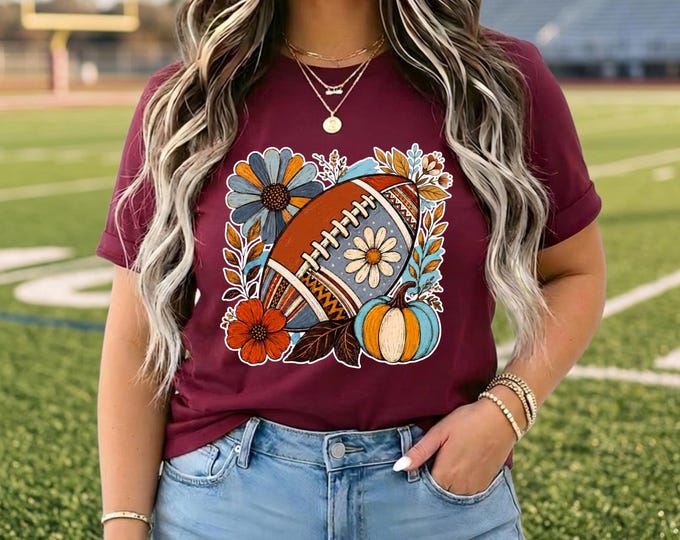 Fall Denim Football Shirt, Game Day Tee, Football Mom Gift, Sports Lover Graphic Tee