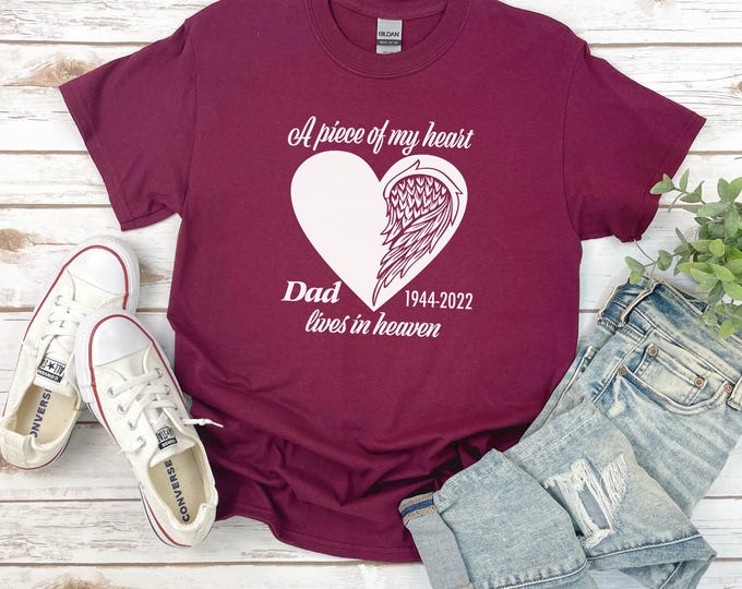 Memorial Shirt | Angel Wing | In Memory Of | A Piece of my Heart Lives in Heaven | Rest in Peace | Honor | Celebration of Life