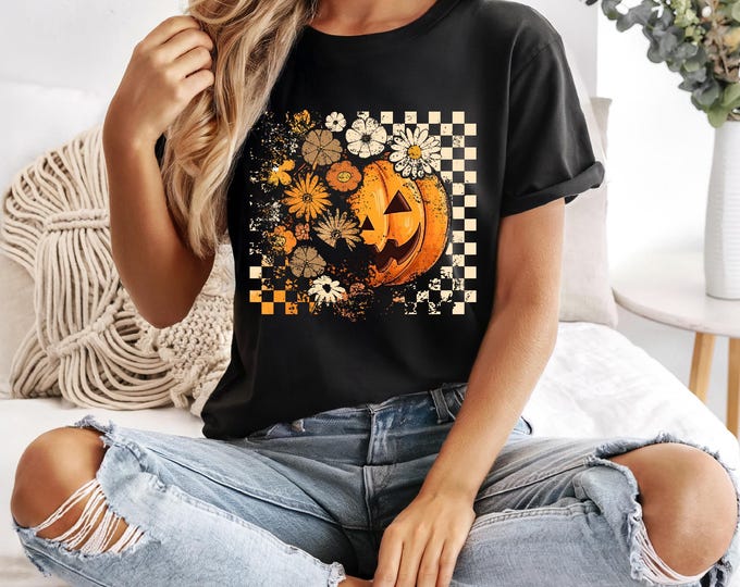 Retro Jack-o’-lantern | Floral Halloween Shirt | Happy Halloween | Fall Shirt | Free Shipping