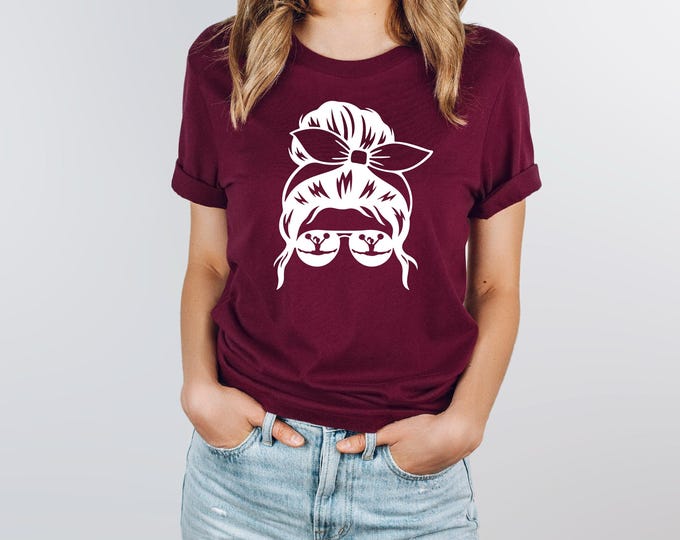 Trendy Cheer Mom | Messy Bun | Cheer Mom Shirt | Sunglasses | Proud Cheer Mom | A4 Performance | Bella Canvas | Gildan