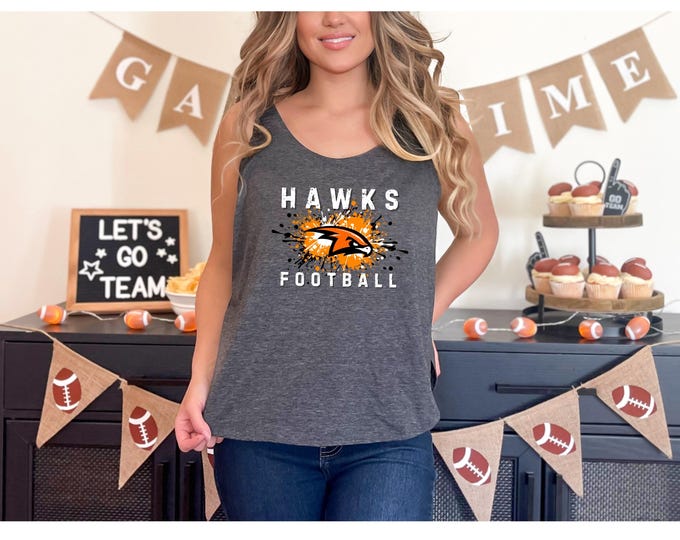 Hawks Football Charcoal Tank Top | Port Orange Hawks | Paint Splatter Hawks Design | Free Shipping