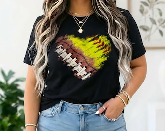 Mom of Both Distressed Football Softball Heart Shirt