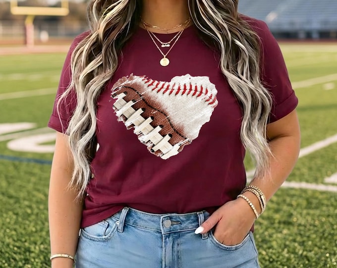 Mom of Both Distressed Football Baseball Heart Shirt