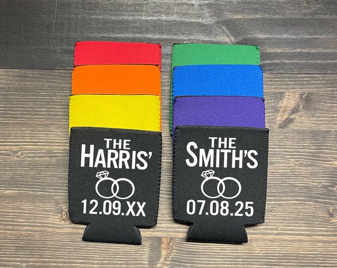 Custom Wedding Can Coolers | Wedding Reception Coozies | Personalized Can Coolers | Neoprene Coozies | Bulk Pricing