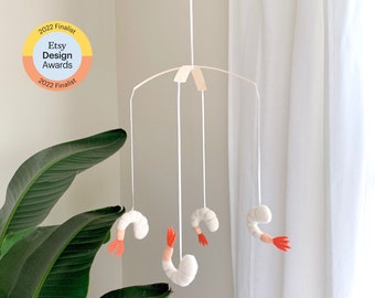 Shrimp Upcycled Wool Mobile - Etsy Design Awards Finalist Pick 2022: Handmade Fun Baby Decor