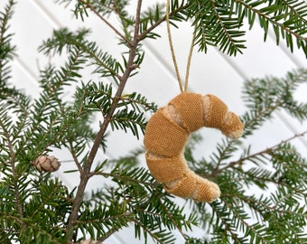 Croissant Upcycled Wool Ornament: Handmade Christmas Tree Decor