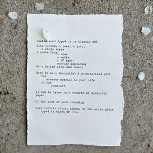 Lettre, citation, poème, paroles de machine à écrire personnalisés en cadeau