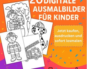 20 páginas para colorear para niños: Camiones de bomberos y vehículos de emergencia | Páginas para colorear imprimibles | Descarga PDF | Diversión creativa para el hogar