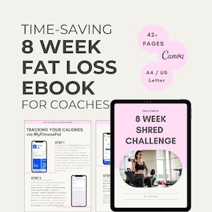 8 Week Ebook Fitness Template, Fat Loss Program Women, health coaching resources, Fitness coach ebook, DFY template, Exercise, fat loss