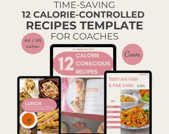 Low Calorie Recipe Ebook Template: 12 High Protein Recipes (Canva)