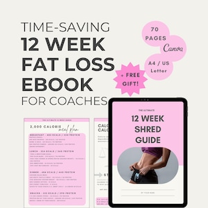 12 Week Fat Loss Program for Women, Workout program, fitness ebook template, coaching resources, done for you template, customisable, Canva
