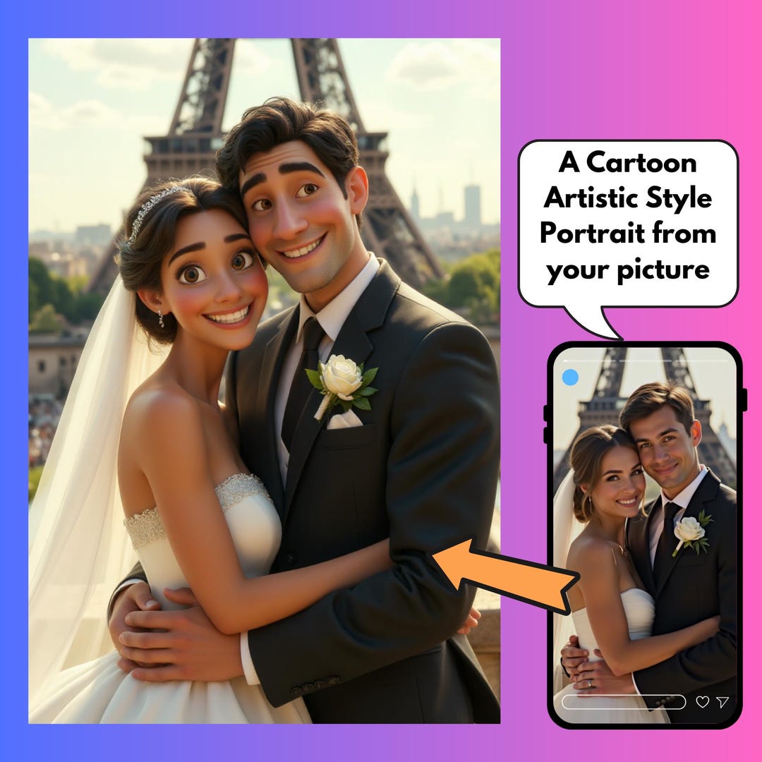 Cartoon Weeding Portrait From Photo Personalized Family Portrait, , 3D ...