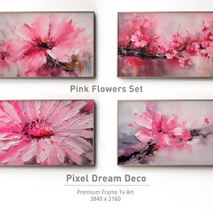 Samsung Frame TV Art | Pink Flowers set | Summer Art Bundle | Digital Download | Flower Art TV | Oil Painting | Pink Floral Painting Digital