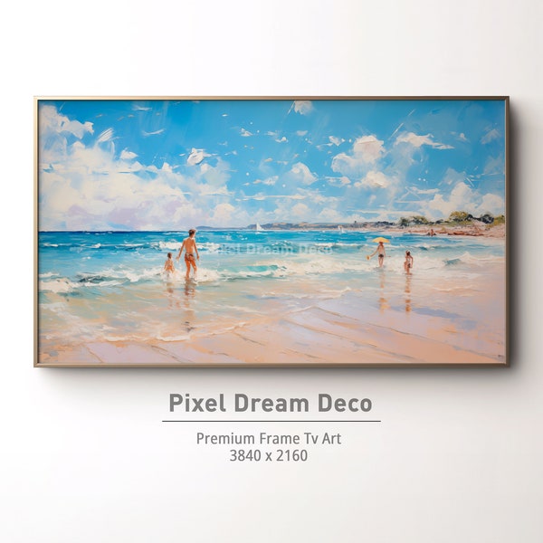Samsung Frame TV Art | Seascape Swimming Painting| Abstract Summer Frame TV | Digital Download Art  | Oil Painting | Summer Tv Art