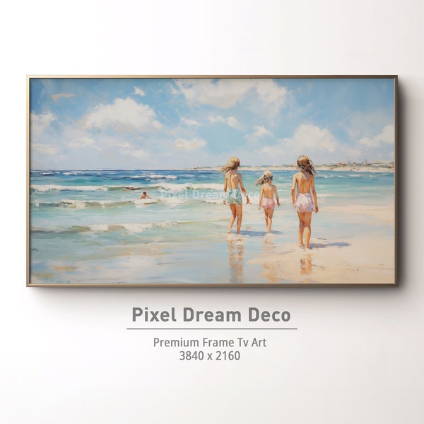 Samsung Frame TV Art | Summer Frame TV | Digital Download Art | Seascape Swimming Painting | Oil Painting | Vintage beach