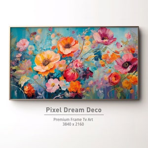 Samsung Frame TV-Kunst | Abstrakte Frühlingsblumenkunst | Frühlings-TV-Kunst | Strukturierte Gemälde | Bunte Blume | Digitaler Download | Ölgemälde