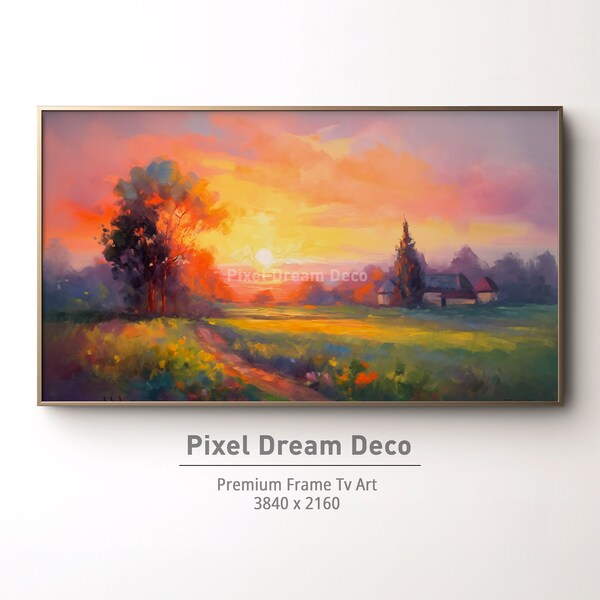 Frame TV Art | Spring Sunset art |  oil painting | Textured | Summer Art |  Digital Download for Tv | Farmhouse Art | Impressionist art