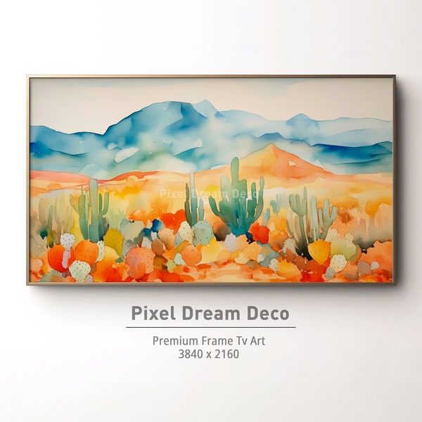 Samsung Frame TV Art | Colorful Abstract Desert Cactus Western Painting for Tv | Digital Download Art | Watercolor Painting | Summer Tv Art