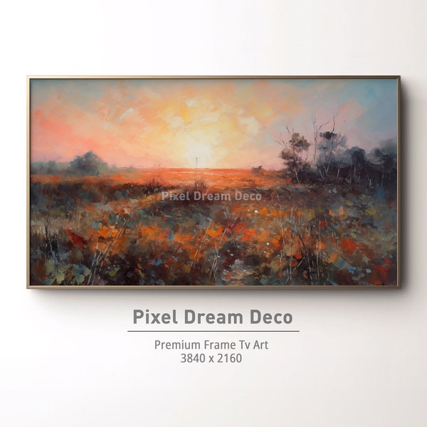 Frame TV Art | Country landscape Sunset art |  oil painting | Textured |  Digital Download for Tv | Farmhouse Art | Impressionist art