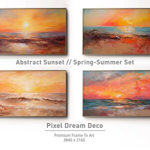 Samsung Frame TV Art | Abstract Sunset Frame TV | Summer Art Bundle | Digital Download | Modern Seascape Beach Art TV | Oil Painting |