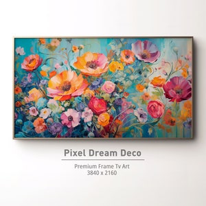 Blumenrahmen TV Art | Abstrakte Frühlingsblumen Kunst | Frühling Tv Kunst | Strukturgemälde | Bunte Blume | Digitaler Download | Ölgemälde