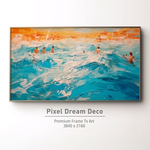 Summer Frame TV Art | Sunset Beach Tv Art | Abstract Summer Frame TV | Digital Download Art | Seascape Swimming Painting | Oil Painting