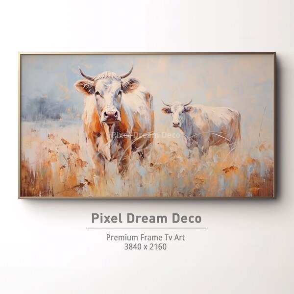 Samsung Frame TV Art | Farmhouse | Vintage Cows | Animal Tv Art | Vintage art | oil painting | Digital Download for Tv | Country Painting