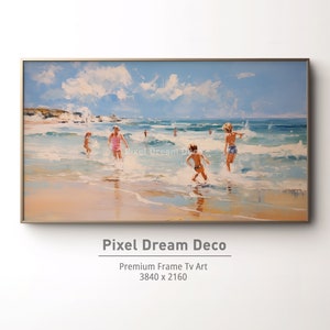 Samsung Frame TV Art | Vintage beach | Abstract Summer Frame TV | Digital Download Art | Seascape Swimming Painting | Oil Painting