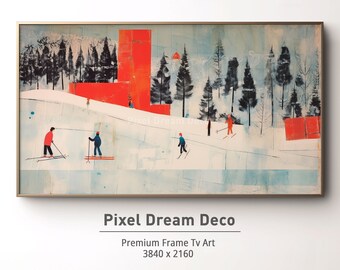 Samsung Frame TV Art | Ski Snow Painting for TV | Sports Art | Modern Tv art | Winter sport painting | oil painting | Abstract Art