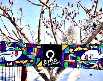 Beautifully custom-painted vintage snowboard if you're looking for a unique ride this board is ready to make a statement on the slopes.