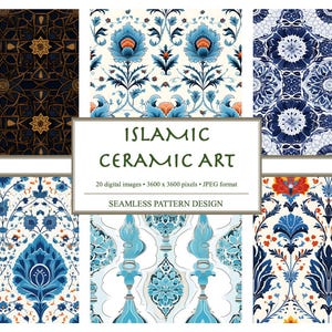 Cyfrowy papier do ceramiki islamskiej, bezszwowe wzory sztuki islamskiej, papier do scrapbookingu do druku, tła cyfrowe, sztuka cyfrowa, zastosowanie komercyjne