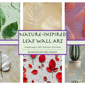 Art mural feuille inspiré de la nature, papier numérique, papier de scrapbooking imprimable sans couture, créatures fantastiques à imprimer, art numérique, usage commercial