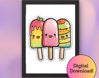Cute Popsicle, Ice Cream, Printable, Digital, Wallart, Kids Playroom
