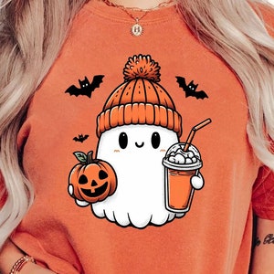 Women's Halloween Ghost Cat Sweatshirt | Spooky Graphic Long Sleeve Top | Fall & Halloween Season