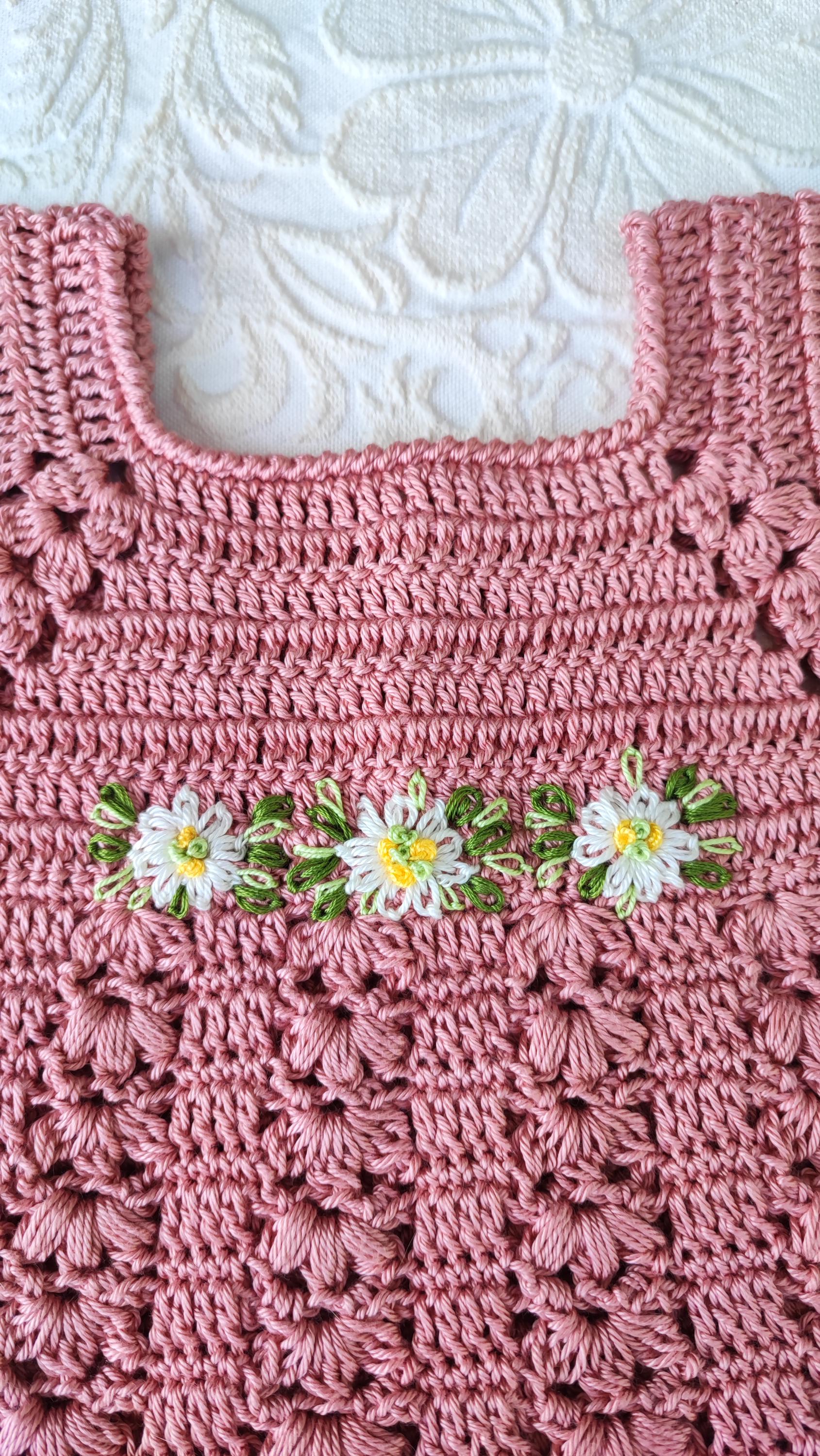 Pure Cotton Crochet Dress in Dusty Pink With Embroidered Flowers. Size 6-9  Months. - Etsy