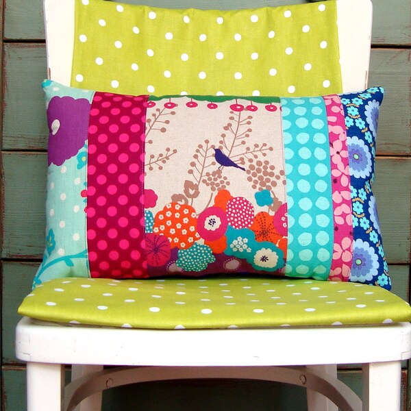 Retro Bird Patchwork Pillow Oblong Cushion Cover