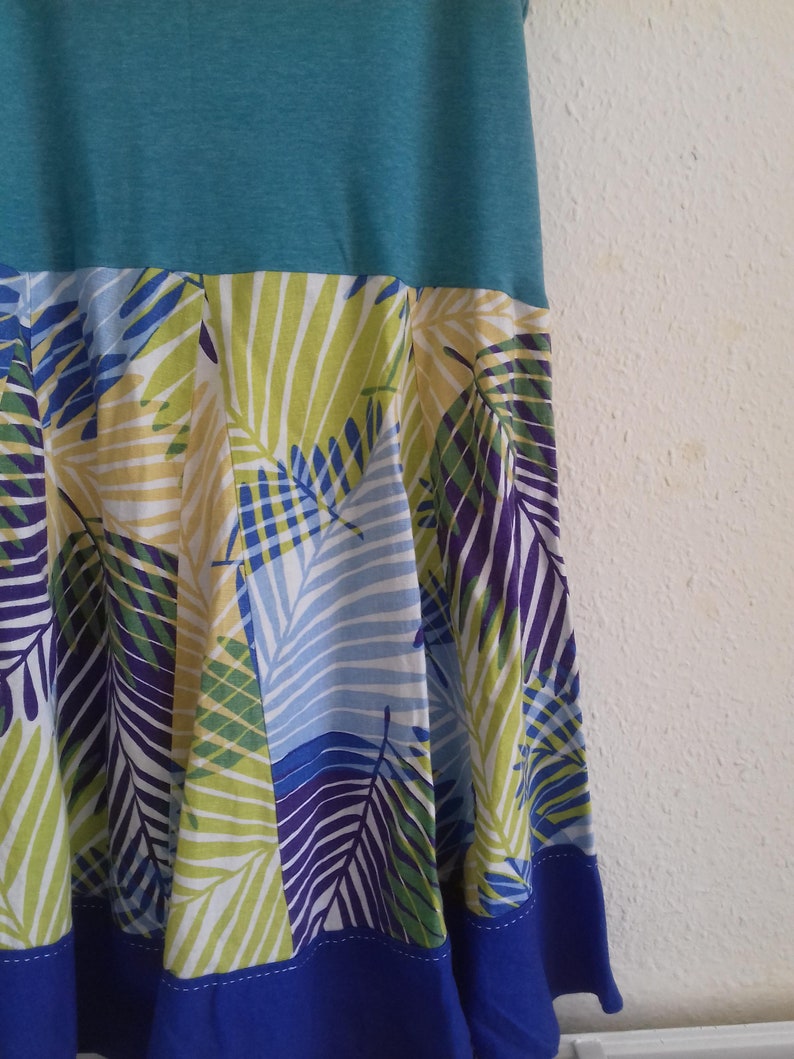 Linen palm print tunic dress 1X 2X upcycled preloved eco fashion refashioned altered clothing recycled refashion