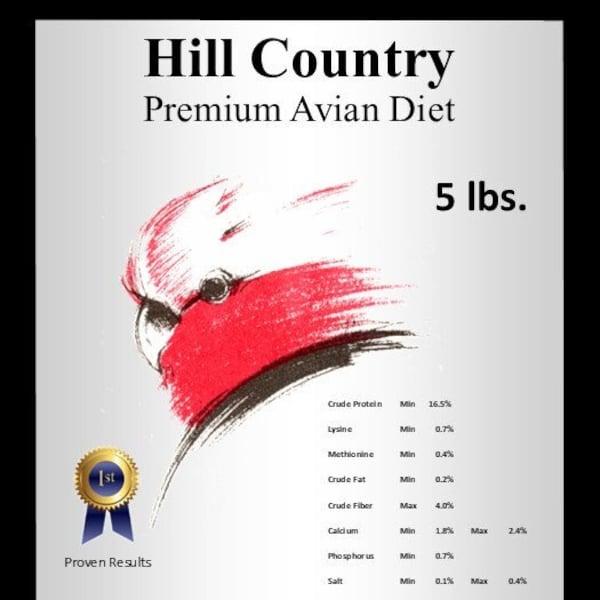 Hill Country Premium Avian Diet. Pellet food for Parrots and other Birds.