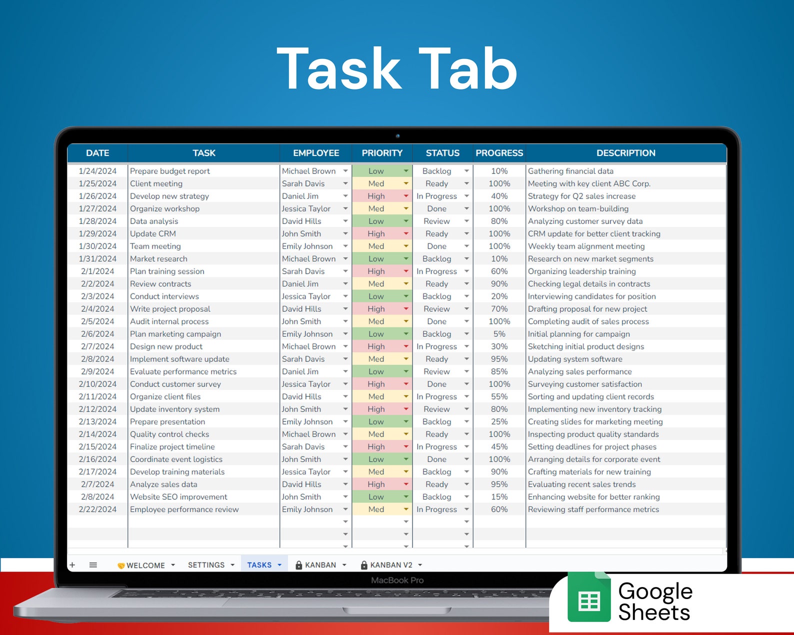Kanban Board: Task Status Tracker | Google Sheets Tool | Streamlined ...