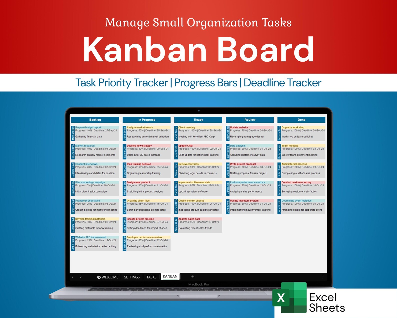 Kanban Board: Task Stages & Priority Tracker | Excel Template - Etsy