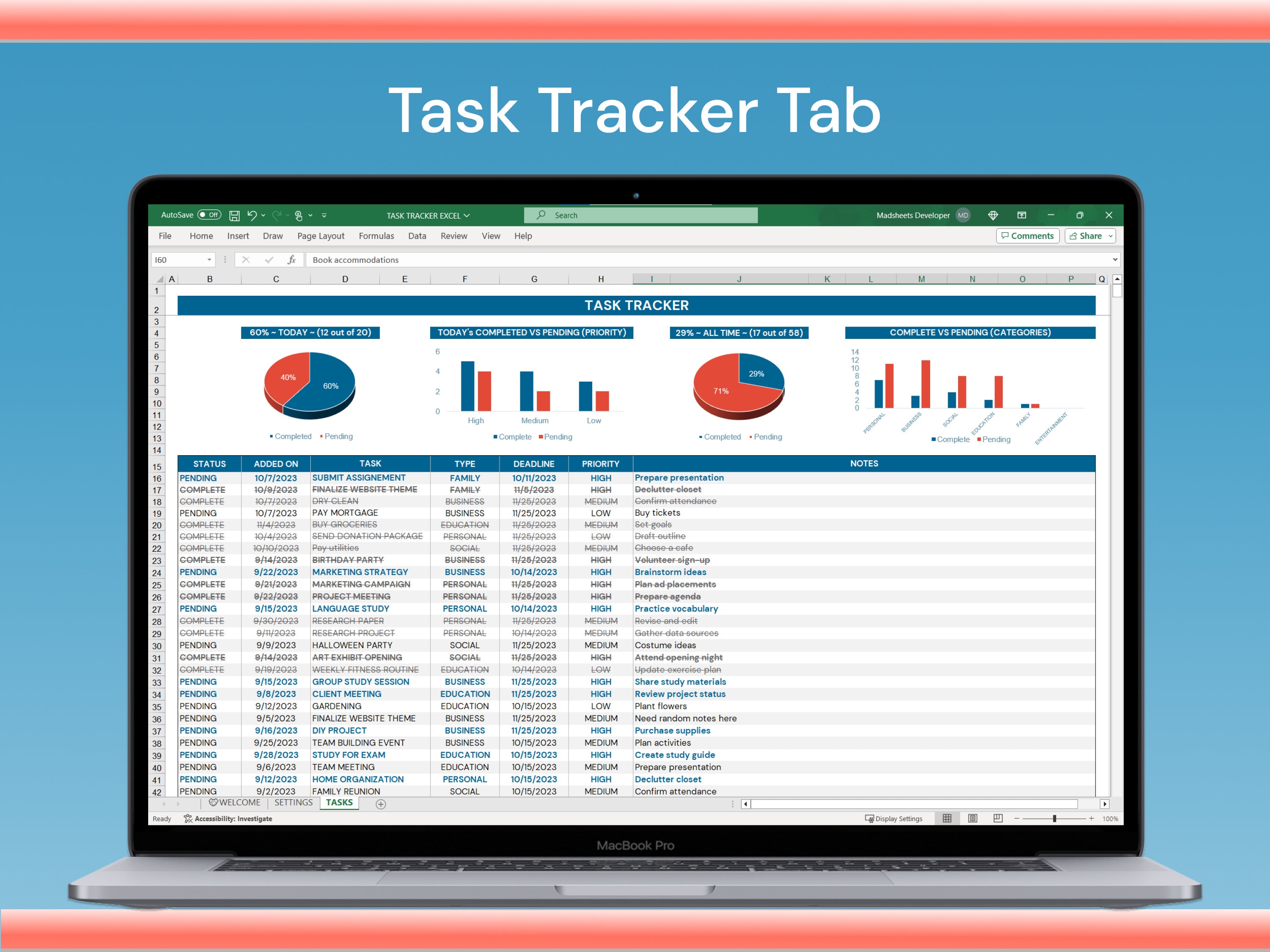 Task Tracker Excel Template | Streamline Individual Action Item List - Etsy