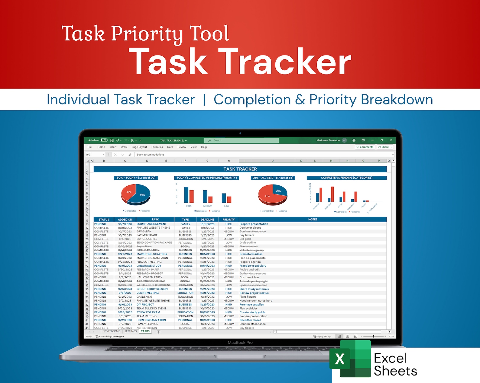 Task Tracker Excel Template | Streamline Individual Action Item List ...